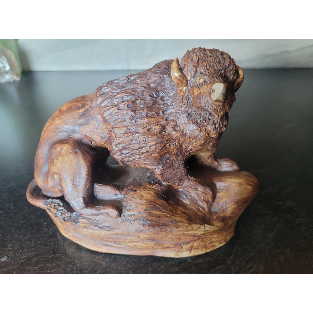 Vintage Handcrafted Ceramic Buffalo Sculpture Signed Katie Studio‎ Pottery Bison